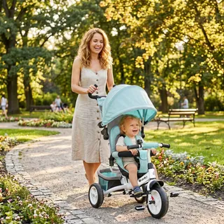 Dreirad 6-in-1 Dreirad mit Schubstange, Kinderdreirad mit abnehmbarem Sonnendach