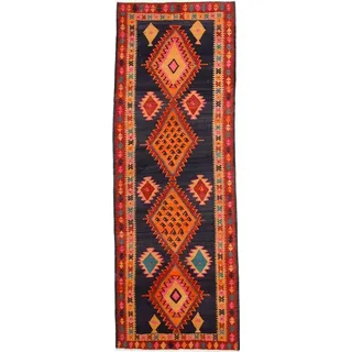 Nain Trading Orientteppich Perser Kelim Fars Azerbaijan Antik 411x149 Handgewebt Orientteppich, Läufer, Höhe: 0.4 mm blau
