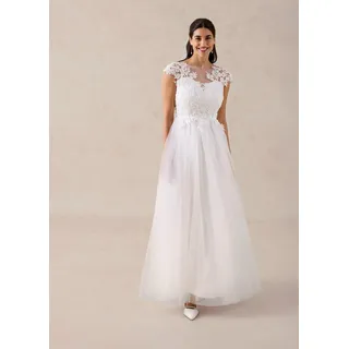 bonprix Brautkleid aus zartem Tüll mit Spitze, weiß, Gr.46, Romantisch und feminin: Brautkleid aus zartem Tüll mit Spitze im Oberteil und Mini-Ärmel