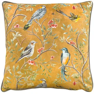 Wylder Orient Chinoiserie Kissen mit Vögeln, Samt, paspeliert, federreich