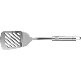 Fackelmann Schlitzwender 33 cm OVALGRIFF, praktischer Pfannenwender aus Edelstahl mit ergonomischem Griff, Küchenhelfer zum Kochen (Farbe: Silber), Menge: 1 Stück