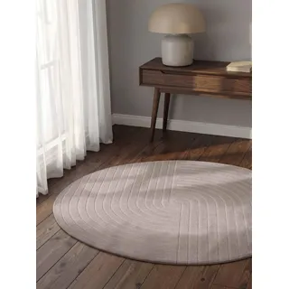 vikosa Arcura - Handgetufteter Wollteppich, Natur Wohnzimmerteppich Rund, Hoch-Tief-Effekt, moderner 3D-Effekt, weich mit geometrischen lineare Design für Wohnzimmer, Schlafzimmer - Hellgrau, Ø150cm