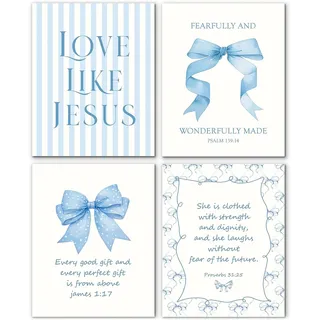 ZenithAura Coquette Blaue Schleife Jesus Wandkunst Dekoration Poster, Hellblaue Schleife Christliches Zimmer Badezimmer Schlafzimmer Studentenzimmer Wanddekoration