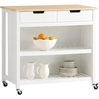 SoBuy Kücheninsel mit 2 Schubladen Weiß 100x60x93,5cm Funktional