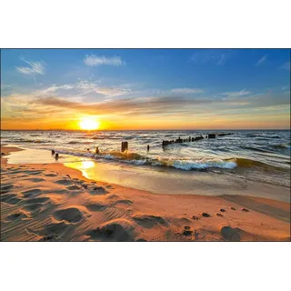 Muralo Fototapete Strand 150 x 225 cm Vlies Tapete Wandtapete Meer Himmel Sonnenuntergang Wohnzimmer Schlafzimmer Moderne Wandbilder XXL Natur Panorama Wasser Wand Dekoration