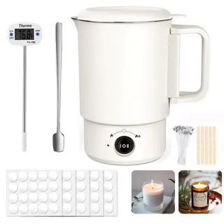 Elektrischer Wachsschmelzer Wachsschmelztopf für Kerzenherstellung, Kerzen Selber Machen Set mit Thermometer Kerzendochte Dochtaufkleber Dochthalter Rührlöffel – Candle Making Kit zum Kerzen Gießen