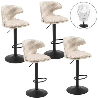 FurniSoar Outdoor Barhocker 4er-Set, 360° drehbare Terrassen-Barhocker mit Verstellbarer Höhe und wasserdichter Schutzhülle, wetterfester Textilene-Stoff, Leinen-Karomuster