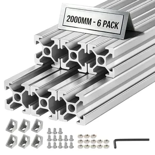 Vevor 2020 Aluminium Profile 6 Stk. 2 m, Eloxierte T-Nut-Aluprofile nach EU-Standard, Hochfestes Strangpressprofil, Aluminiumschiene für 3D-Druckerteile, CNC-DIY-Werkbänke und Montage, Silber