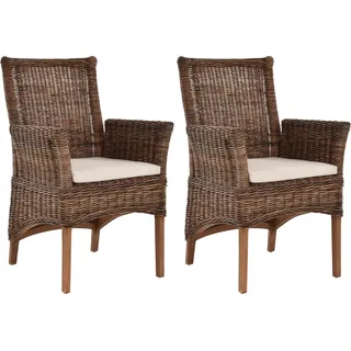 Set/2 Esszimmerstuhl Rattanstühle mit Armlehne Esszimmer Holz (Braun Natur)