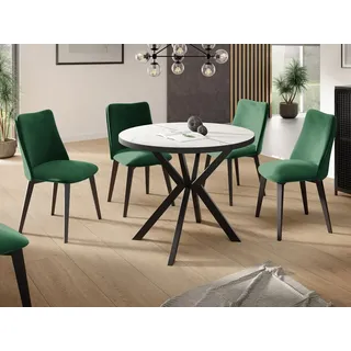 WFL GROUP Esstisch Vincento ausziehbar rund industrial mit schwarzen Metallbeinen (MADE IN EU, erhältlich in zwei Größen – 100/120 cm, ausziehbar auf 180/200 cm), platzsparender Tisch in Holzoptik für Küche, Esszimmer oder Wohnzimmer weiß 120.00 cm x 76.00 cm x 120.00 cm