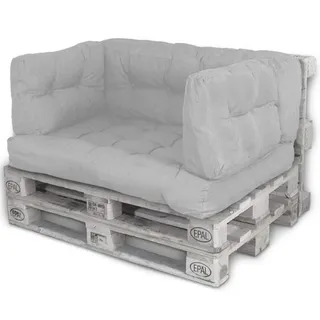 Bobo LACESTONE Palettenkissen Palettenauflagen Sitzkissen Rückenlehne Kissen Palette Polster Sofa Couch (Set Sitzfläche + Rückenteil + 2X Seitenteil, Hellgrau)