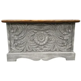 Oriental Galerie Truhe Indische Truhe Holz Grau Braun 80cm (1 St), Couchtisch, Holztruhe, Antik, Wäschetruhe, Möbeltruhe, Holzkiste grau