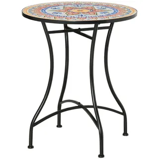 MC Star Gartentisch Mosaiktisch rund Bistrotisch Beistelltisch mit Mosaikplatte Keramik (Metall Rot+Blau+Weiß Ø60 cm) bunt