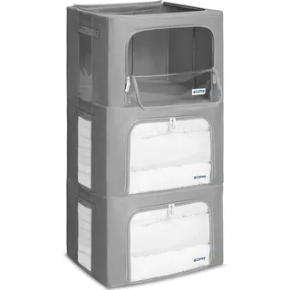4CONVY Kleideraufbewahrung Kleiderschrank Box mit Reißverschluss Metallrahmen - große faltbare stapelbare Aufbewahrungsbox -3x66L Aufbewahrungstaschen - Kleiderbox für Bettdecke Kleidung Aufbewahrung