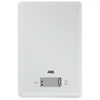 ADE Digitale Küchenwaage | präzise Grammwaage bis 5 kg | großes Display | inkl. AAA Batterien | sehr flach | mit Aufhängeöse | gut lesbare große Ziffern | silber