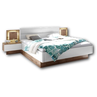 Capri Stilvolle Doppelbett Bettanlage mit LED-Beleuchtung 180 x 200 cm - Schlafzimmer Komplett-Set in Wildeiche-Optik, Weiß - 305 x 96 x 205 cm (B/H/T)