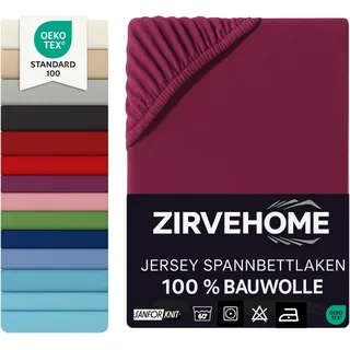 ZIRVEHOME Spannbettlaken Jersey-Baumwolle 90 x 200 cm Bordeaux