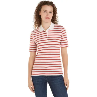 Tommy Hilfiger Damen Poloshirt Kurzarm Stripe Slim Fit, Mehrfarbig (Breton STP/Ecru/Terra Red), L - L