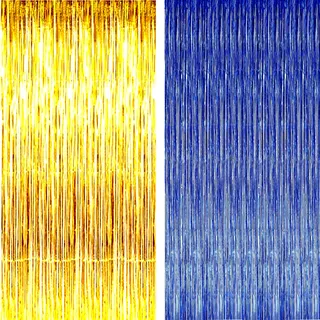 AILEXI 2 PCS 92CM*245CM Partei liefert Folie Fringe Schimmer Vorhänge, Tür Fenster Dekorationen Streamer oder Wand Backdrop Tinsels - Dunkelblaues Gold