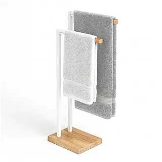 relaxdays Handtuchständer Handtuchhalter stehend, weiß braun|weiß freistehend | 38.5 cm x 80.5 cm x 19.5 cm