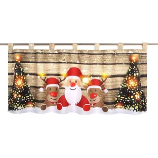 Delindo Lifestyle LED Scheibengardine Christmas Team für das Kinderzimmer, beleuchtete Bistrogardine, 45x120 cm, Moderne Gardine zu Weihnachten