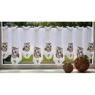 Scheibengardine STICKEREIEN PLAUEN "Eulen" Gardinen Gr. 40 cm, Stangendurchzug, 110 cm, beige (beige, braun) Gardinen nach Räumen Gardine