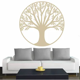 INDIGOS UG - Wandtattoo Wohnzimmer - Wandaufkleber Baum des Lebens - 2 - Lebensbaum Weltenbaum - 96x96 cm - Beige - Aufkleber Kinderzimmer Schlafzimmer Küche Badezimmer Büro Dekoration
