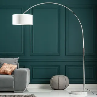 Ausziehbare Bogenlampe LOUNGE DEAL 170-200cm weiß Leinenschirm Stehlampe