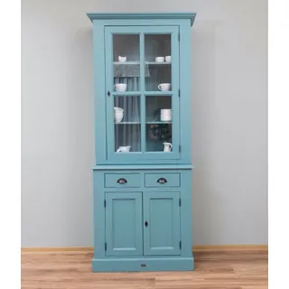 Massivholzmoebel-Becker Buffet Geschirrschrank aus Massivholz, Vitrine blau
