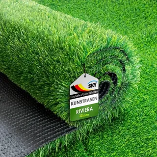KARAT Sky Kunstrasen Outdoor Rasenteppich Meterware - Grasteppich - Rollrasen - Kunststoffrasen - Rasen für Balkon & Garten Rasen Teppichboden für Außen nach Maß 14mm Höhe, Riviera 100x100 cm