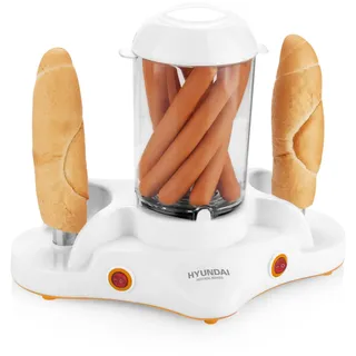 HYUNDAI Hot-Dog-Maker HDM 120 I 1-12 Würstchen I 1-6 Eier I Maiskolben kompatibel I 2 Ständer zum erhitzen von Brötchen I Kleiner Helfer für Wiener, Eier und Mais