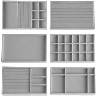 Lighterday Schmuckaufbewahrung Schublade,6 Stuck Schmucktablett,SchmuckkäStchen Schmuck Organizers Samt Stapelbar,Jewelry Organizer für Schmuck,Ohrringe,Armband,Ringe Aufbewahrung (Grau)