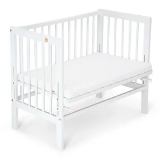 FabiMax Baby Beistellbett Anstellbett Basic stufenlos höhenverstellbar mit Matratze Classic, Buche Massivholz, weiß lackiert