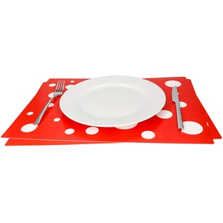 MamboCat 2er Set Tischset rot mit weißen Punkten I farbige Tischsets Kunststoff I Essunterlage Platzdeckchen abwaschbar I Tischmatten Teller Platzset Polypropylen I Retro Tisch Untersetzer 45x32cm