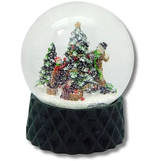 Schneekugel Weihnachten | Christbaum schmücken | B: 10 cm | 20174 | Weihnachtsdekoration | Schüttelkugel | Familie schmückt Weihnachtsbaum | Geschenke