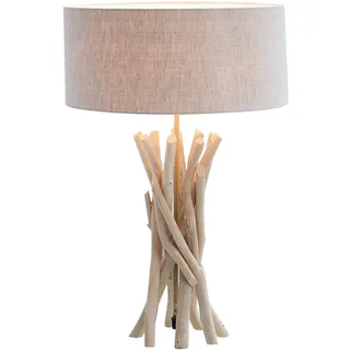 Design Treibholz Tischleuchte WILD NATURE sand mit hochwertigem Natur-Leinen Schirm Tischlampe