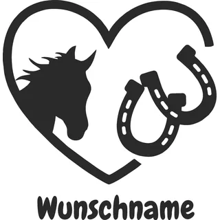 Skins4u Autoaufkleber Wandtattoo Pferd Herz Hufeisen Wunschtext Wunschname optional Autosticker, Anhänger, Türen Möbel Wände, verschiedene Größen individuell selbst gestalten (Pferd mit Wunschnamen)