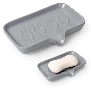 LuxusKollektion Seifenablage Keramik Seifenschale mit Ablauf Grau Quadratisch, Breite: 10 cm, 1-St. grau