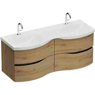 burgbad Sinea 3.0 Mineralguss-Doppelwaschtisch mit Unterschrank, 142 cm, mit Griffleiste G0292, Badmöbel,