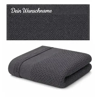 Generisch Personalisiertes Geschirrtuch,Handtuch mit individuellem Stick – Hochwertig, saugstark & waschbar – Wunschname Bestickt – Ideal für Küche,Auto, Brille & Haushalt (Grau)