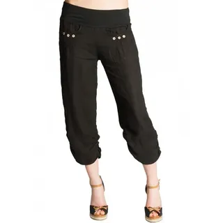 Caspar Leinenhose KHS017 Damen 3/4 Hose aus robustem Leinen mit breitem Stretch Bund - Made in Italy schwarz XS - DE34 UK6 IT38 ES36 US4