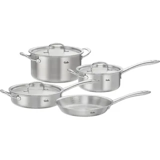 Fissler Topf-Set Fissler M5 Pro-Ply®, Edelstahl-Topfset (7-teilig), Edelstahl 18/10 (Set, 7-tlg., 7-teilig: Bratpfanne, Kochtopf, Sauteuse und Stielkasserolle), 7-teiliges Premium Kochgeschirr mit Pro-PlyTM Technologie silberfarben