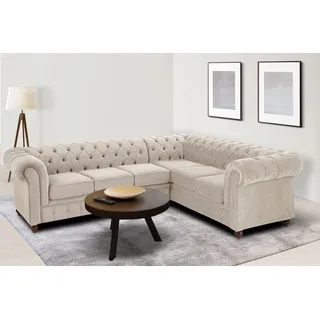 OTTO home Chesterfield Ecksofa Leder 2-Sitzer Beige