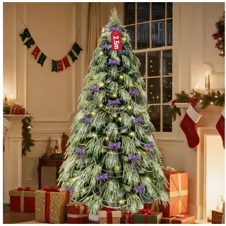 Ferghana Künstlicher Weihnachtsbaum 150/180/210/250CM mit Weiß Schnee 450/850/1115/1500PVC/PE Baum-Spitzen, Kleiner Tannenbaum,Edeltanne, 230/280/330/550 LED Beleuchtung Aufbewahrungstasche,Dekorationen grün 250 cm