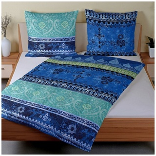 Bettwäsche Indi blau, TRAUMSCHLAF, Mako Satin, 2 teilig, orientalisches Design mit seidigem Glanz blau 1 St. x 135 cm x 200 cm