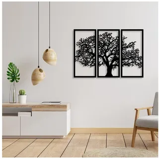 Namofactur Wanddekoobjekt XXL Baum im Rahmen Wandbild aus Holz (3-teilig), Wanddeko 'Baum' Wandgestaltung für dein Wohnzimmer / Schlafzimmer schwarz