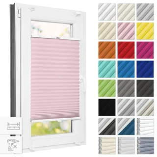 Estika Plissee ohne Bohren 75 cm x 120 cm - Rosa - Bruchfeste Klemmhalter, Plissee Klemmfix, Rollos für Fenster ohne Bohren, Jalousien Fenster für innen, Raffrollo, Fensterplissee