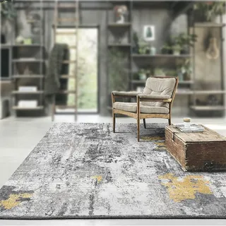 Rururug Teppich Quadratisch 150 x 150 cm Kurzflor Teppiche Sofa Büro Haus Dekoration Esszimmer Wohnzimmer Schlafzimmer,zeitgenössisch lässig grau gelb abstrakt,Square 150 x 150 cm