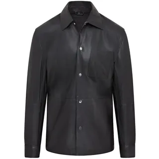 Ungefütterte Herren-Hemdjacke im Trucker-Western-Stil aus schwarzem Leder - M
