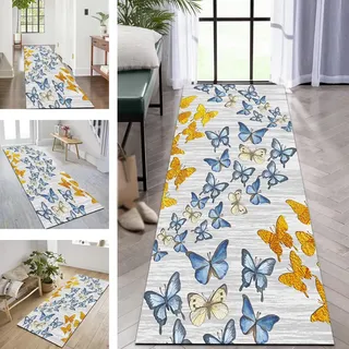 Rwoxing Läufer Teppich Flur rutschfest Korridor Teppich Matte Schmetterling 70X200CM Waschbar Modern Küche Schlafzimmer Wohnzimmer Wohnzimmer Läufer Teppich Anpassbar